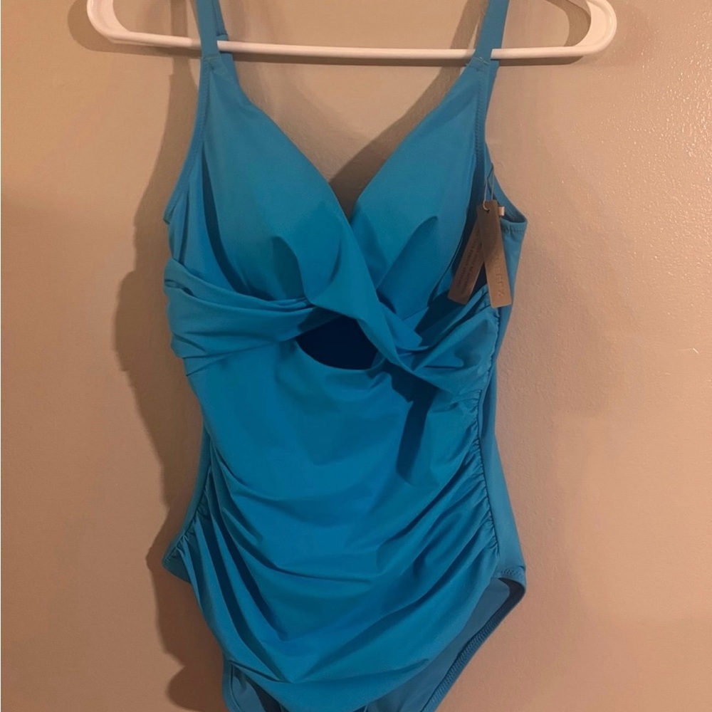 Chic Blue One Piece Swimsuit with Wrap Design NWT